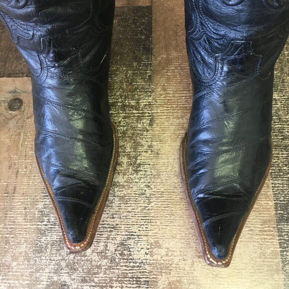 Los Altos Pointed Toe Black Cowboy Boots Mens 9.5 EE - Picture 6 of 12